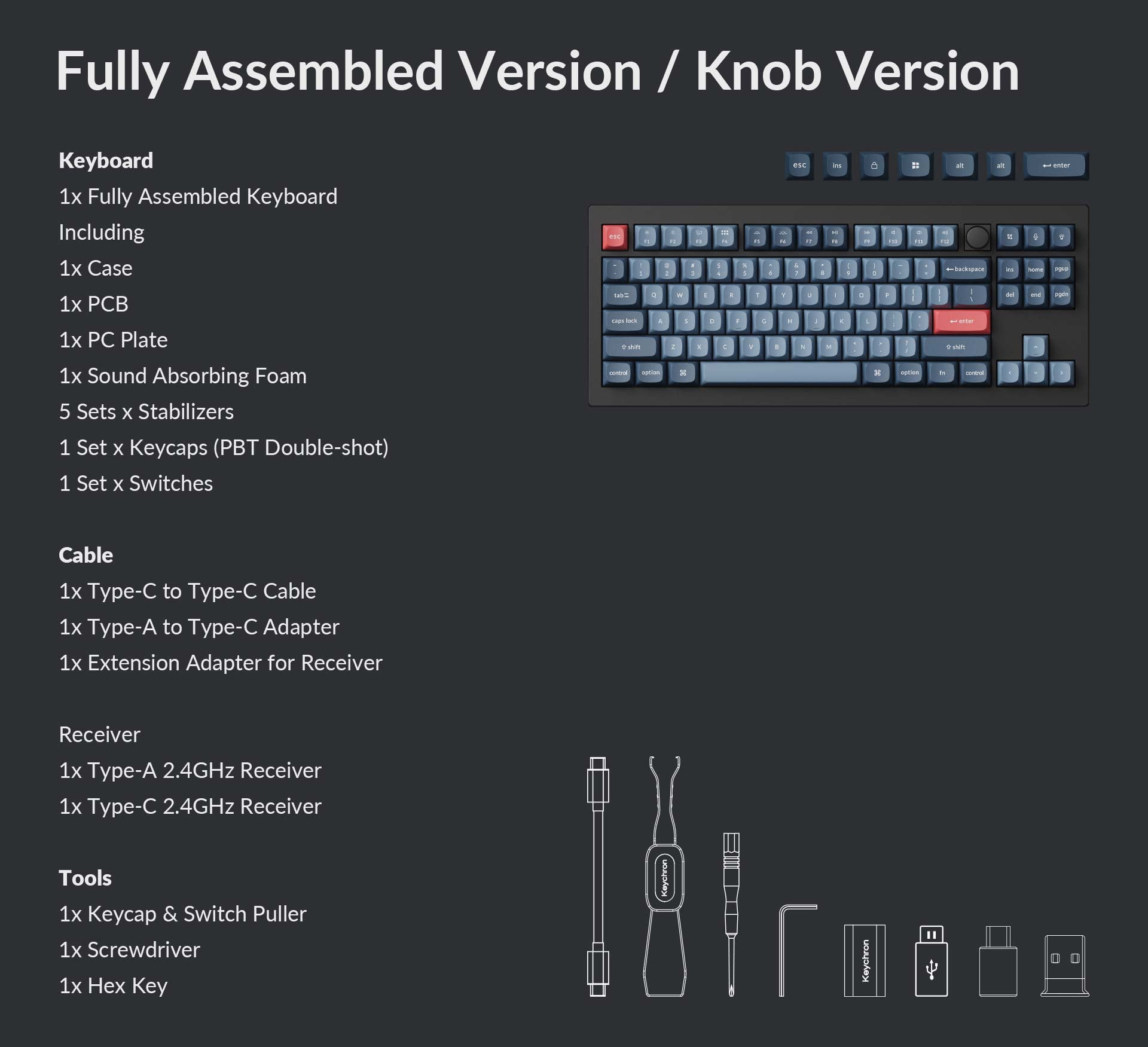 Packing list for V3 max fully assembled knob version