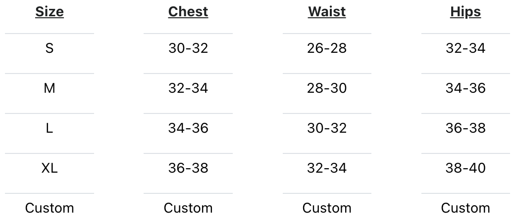 Pencil Skirt Size Chart