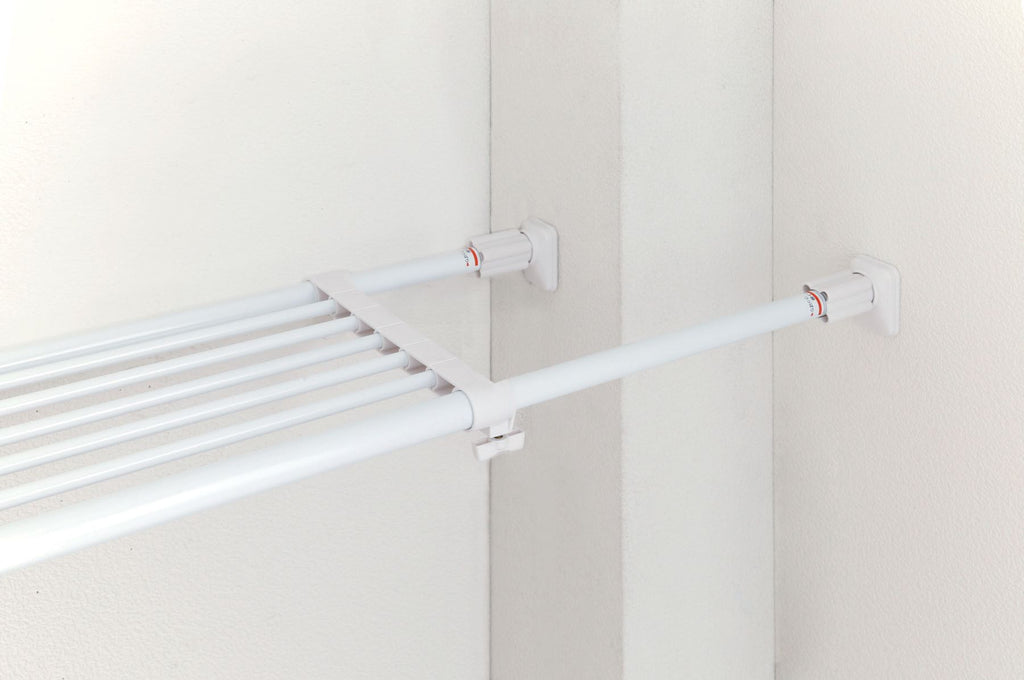 djustable Shelf Installation: Installing shelves with individually adjustable rod lengths.