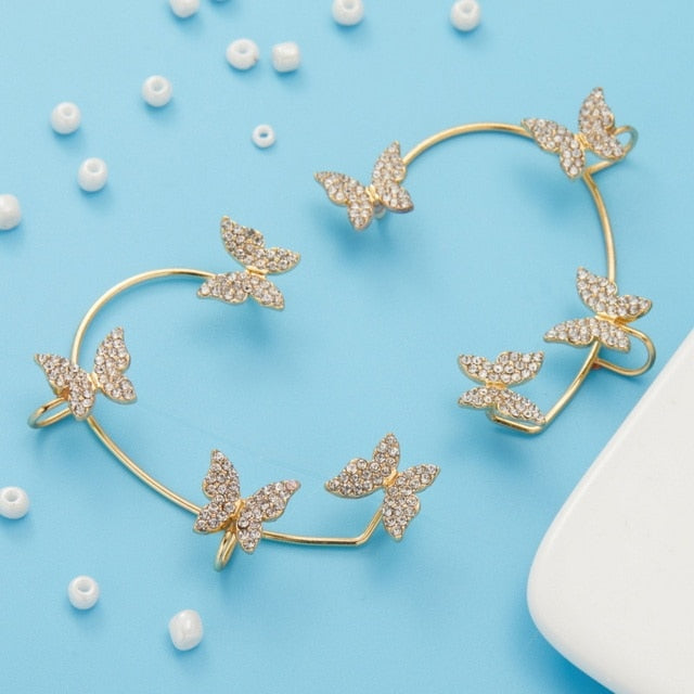 Korean Style Butterfly Ear Clips Without Piercing For Women Sparkling Zircon Ear Cuff Clip Earrings Wedding Party Jewelry