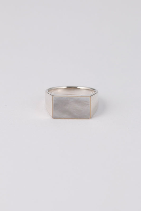 simmon 10K & RECTANGLE SHELL SIGNET RING PINKY 白蝶貝リング