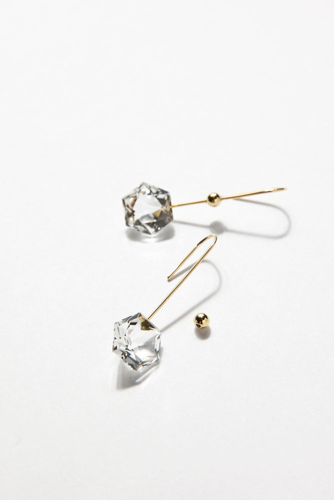 simmon Seta Hexagon quartz Long pierced earring クォーツロングピアス/K18