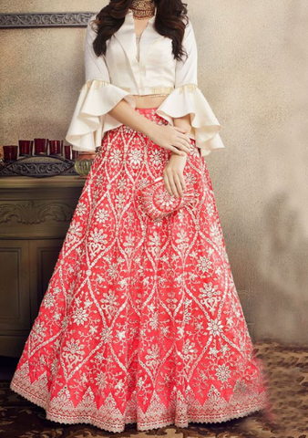 <img src="pinterest.com" alt="Shirt with Ghaghra for Indo western outfit ">