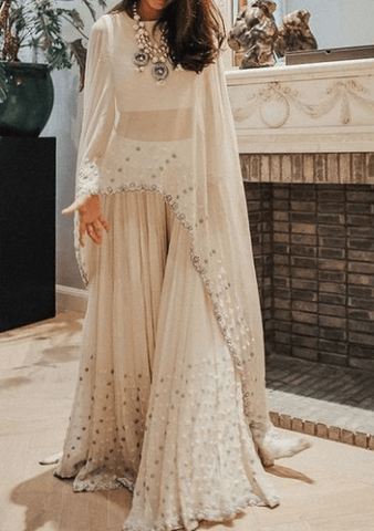 <img src="pinterest.com" alt="Sharara style with long cape">