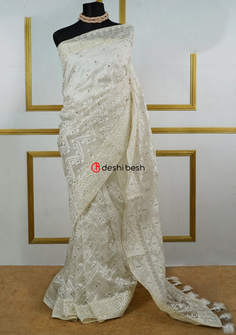 Ivory Muslin Saree