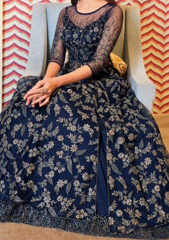 Navy Blue Designer Lehenga Choli for Girls: Golden Intricacy. – Lagorii Kids