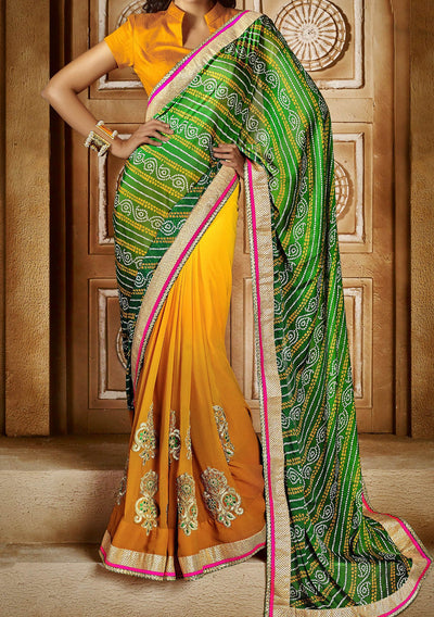 Buy TINA FASHION Printed Bandhani Georgette Red, Yellow Sarees Online @  Best Price In India | Flipkart.com