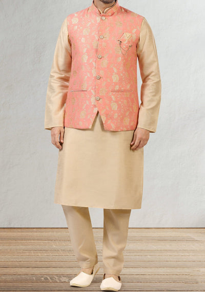 Buy online Gold Solid Kurta Pyjama Set With Gold Jacquard Nehru Jacket from  Clothing for Men by Namaskar for ₹2399 at 60% off | 2024 Limeroad.com