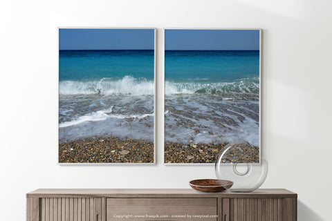 Refreshing coastal office wall art of splashing waves