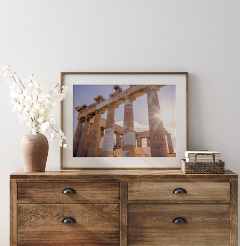 Greek chic art print of the Acropolis at sunset