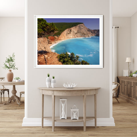 Rustic fine art coastal photography print of the Lefkada coastline for coastal wall decor
