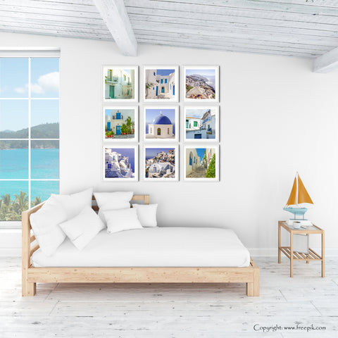 Blue and white fine art photography print set of the Greek islands