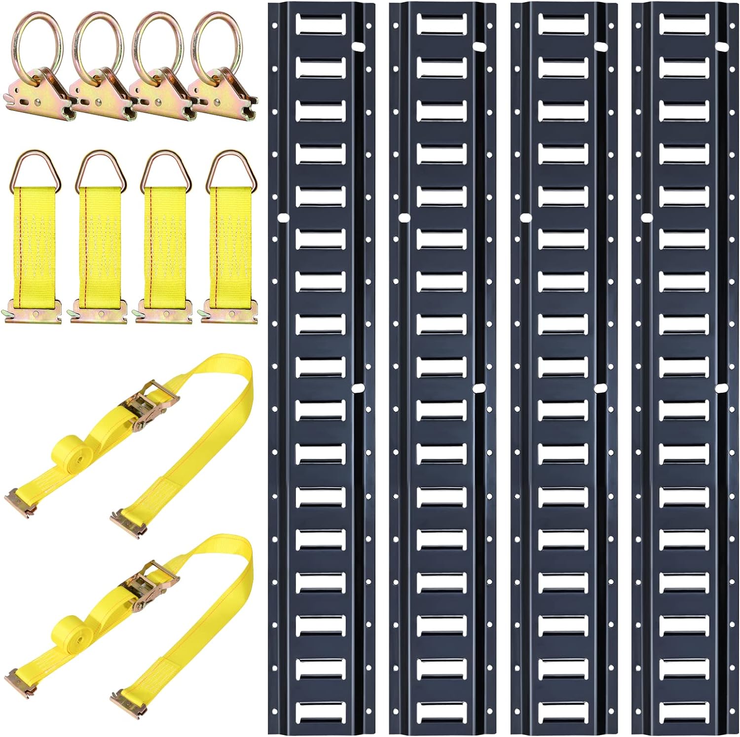 Trekassy 8ft E Track Rail Tie-Down Kit - 4 Pack 8' E-Track Rails & 10 E Track Tie-Down Accessories for Trailers