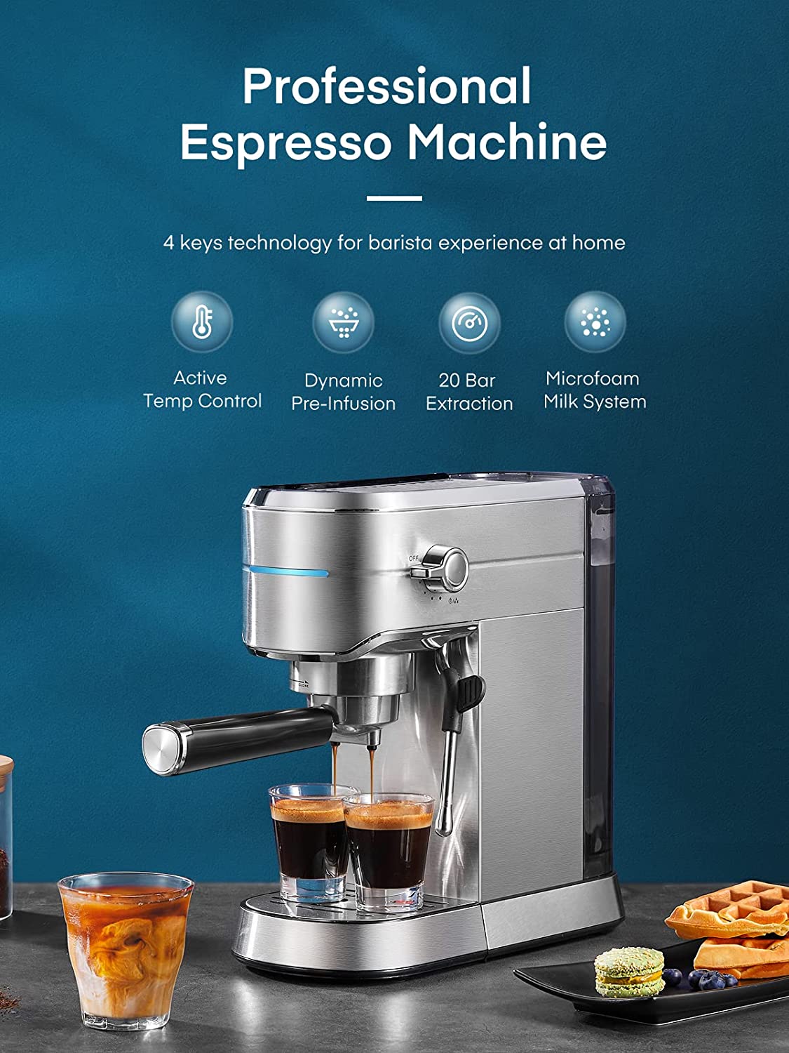HOUSNAT Espresso Machine, 20 Bar Espresso and Cappuccino Maker with Mi