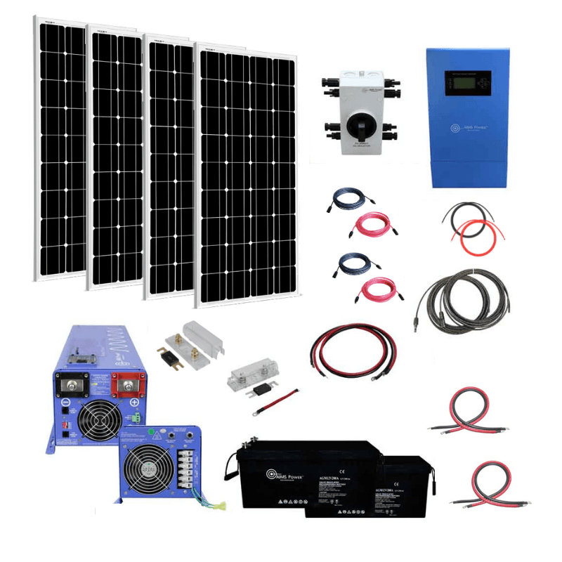 Complete Off-Grid Solar Kit 4,000W 48VDC Inverter/Charger 120/240VAC + –  Emergency Energy Solution