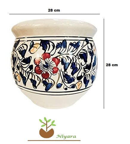 Mughal Art Ceramic Planters pot size-11 inches/8 inches colour-White & blue