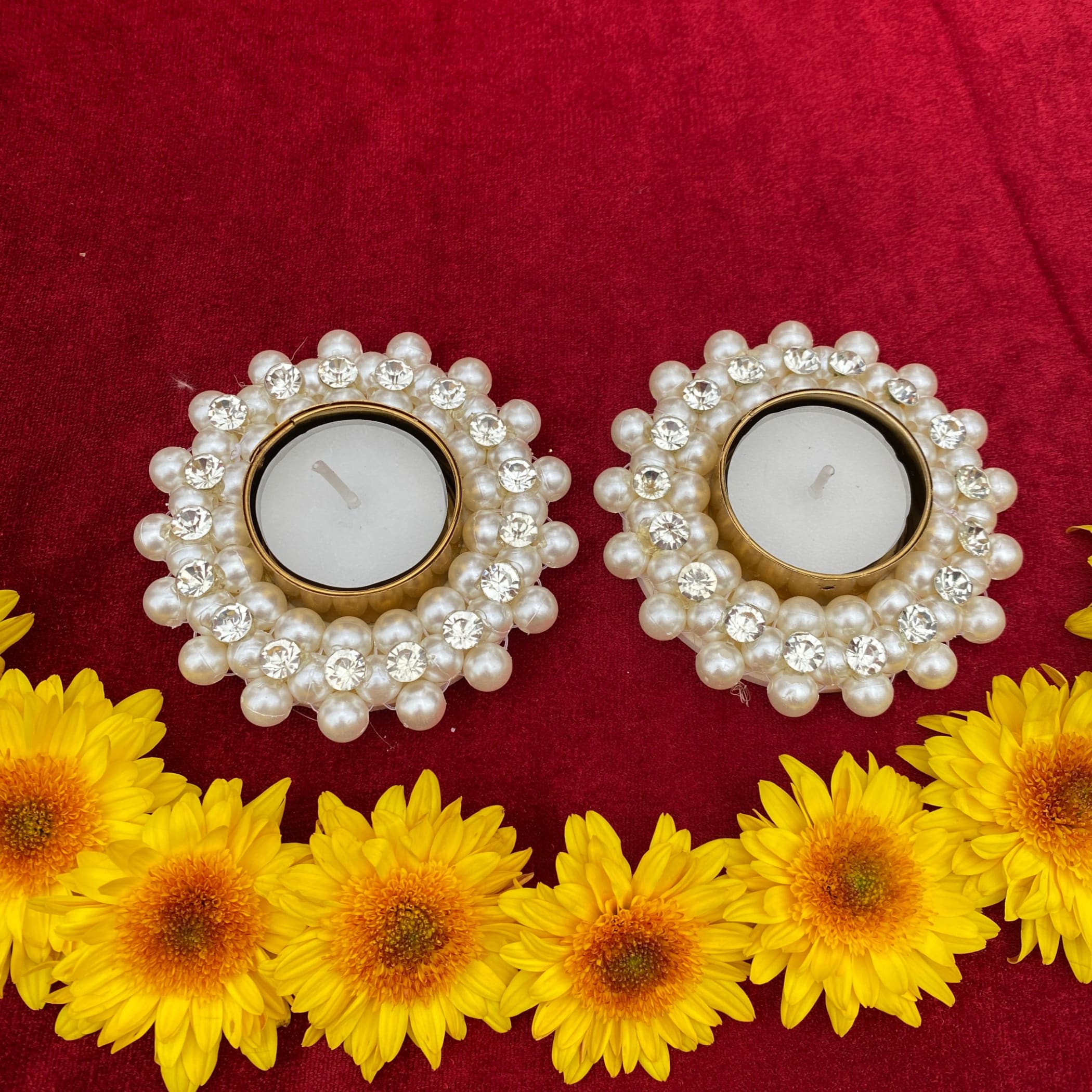 4ct Pearl Tealight Candle Holders, Diwali Decorations, Boho Decor, Tea Lights Holder, Navrathri Varalaxmi Wedding, Pooja Return Gift, Housewarming