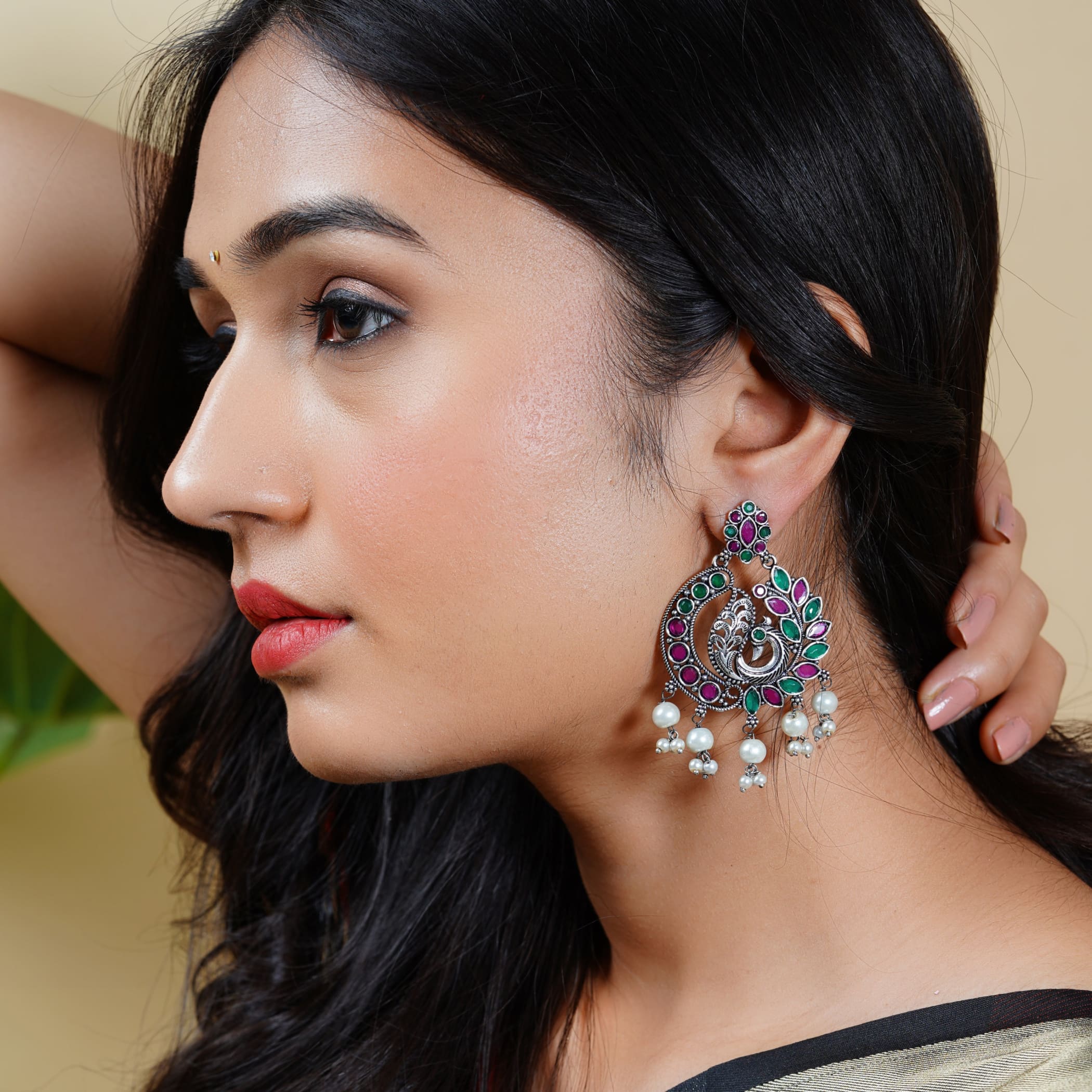 Bridal Indian Pakistani Gold Plated Jhumka Chandelier Earring in Zircon  Pearls and Stones For Wedding Party, Glass Pearl, cubic-zircon: Buy Online  at Best Price in UAE - Amazon.ae