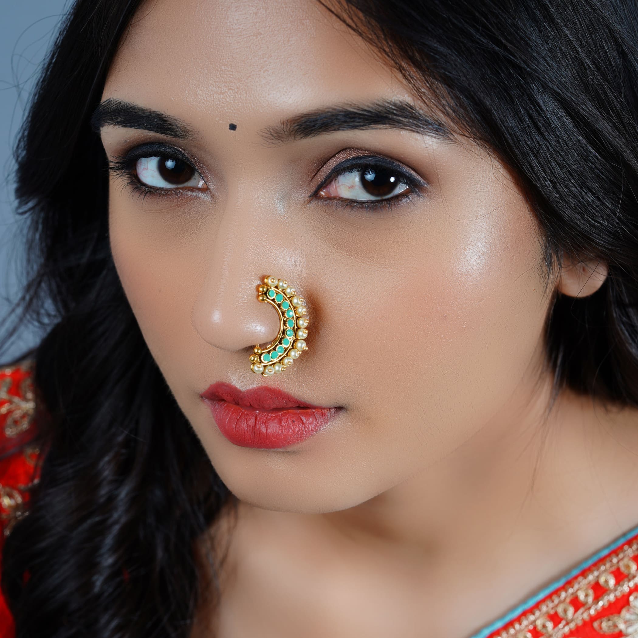 Small Size Traditional Maharashtrian Nose ring without piercing Pearl Gold  Plated Nath Clip On Nose Ring