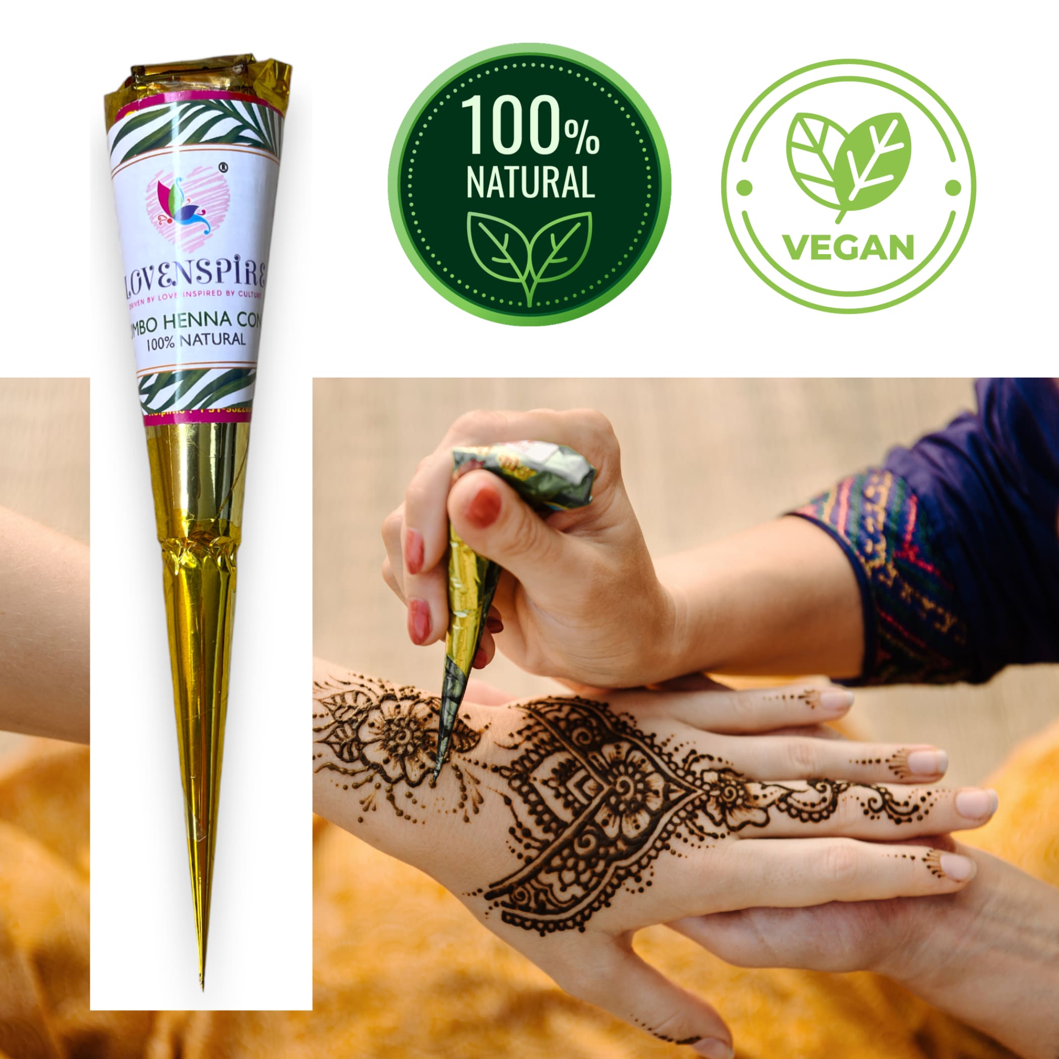 LoveNspire Buy Henna Cones Henna Tattoo Mehndi Cones Organic Henna Cones Natural Standard / 6Pack