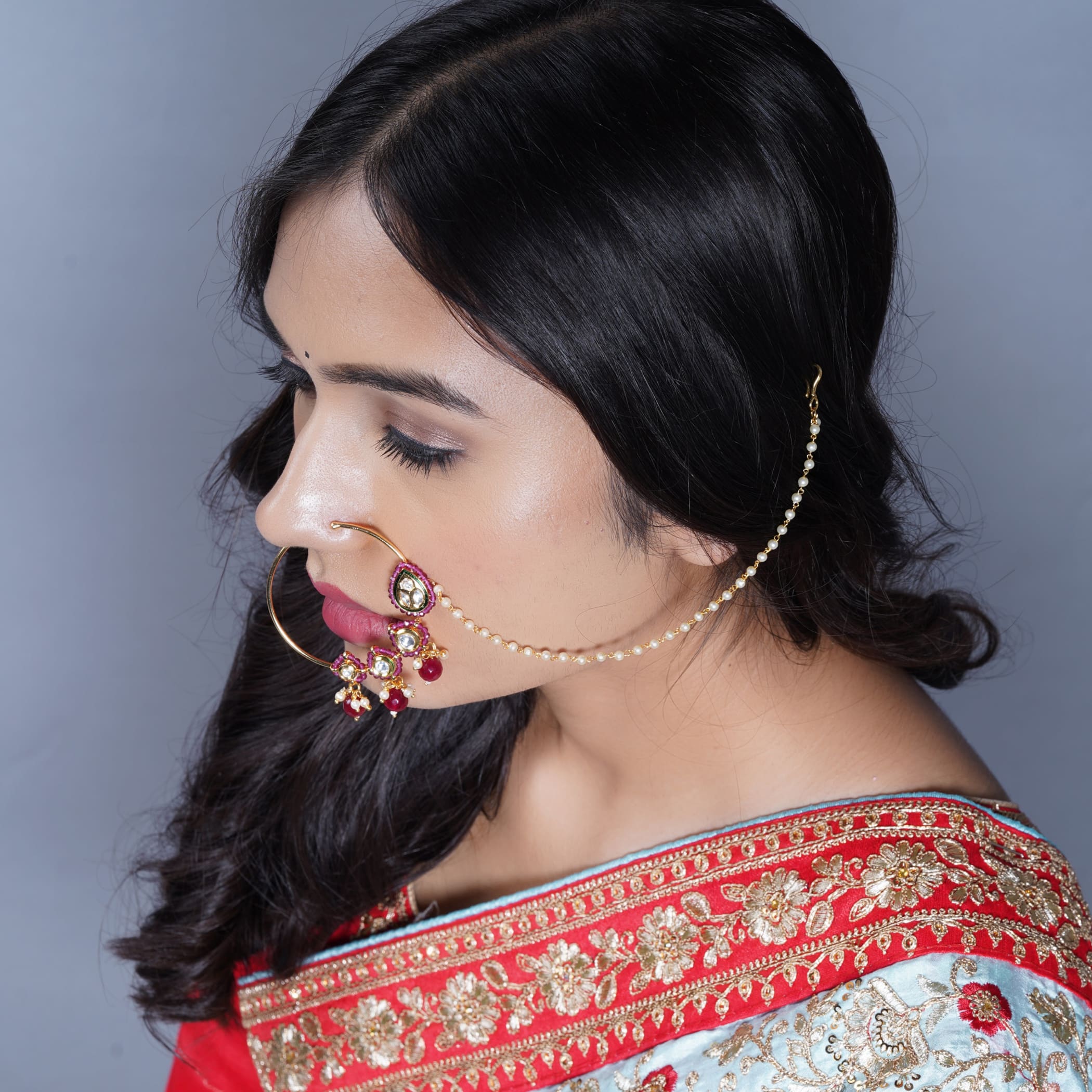 Buy The Clara Gold Plated Traditional Dulhan Nath,Nose Ring For Women &  Girls | Wedding Nose Ring, Pin | Nathiya | Pressing Nath For Bridal at  Amazon.in