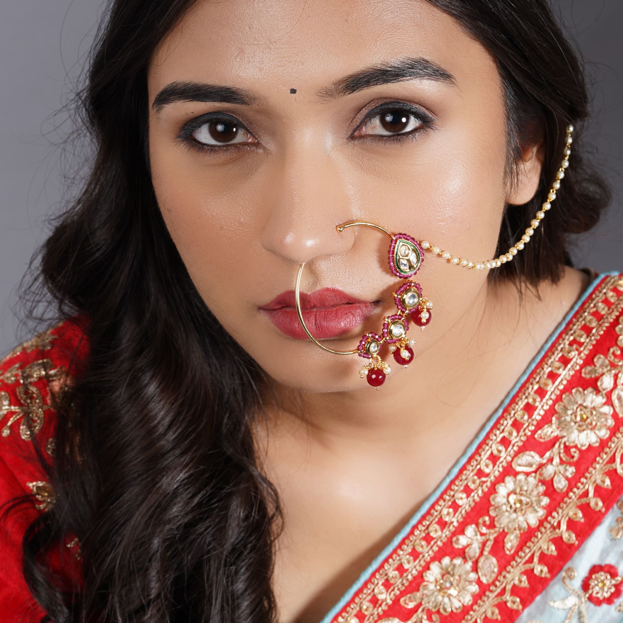Bridal Piercing Decorated Nose Ring Indian Nath Jewelry Gold Plated Wedding  Hoop | eBay