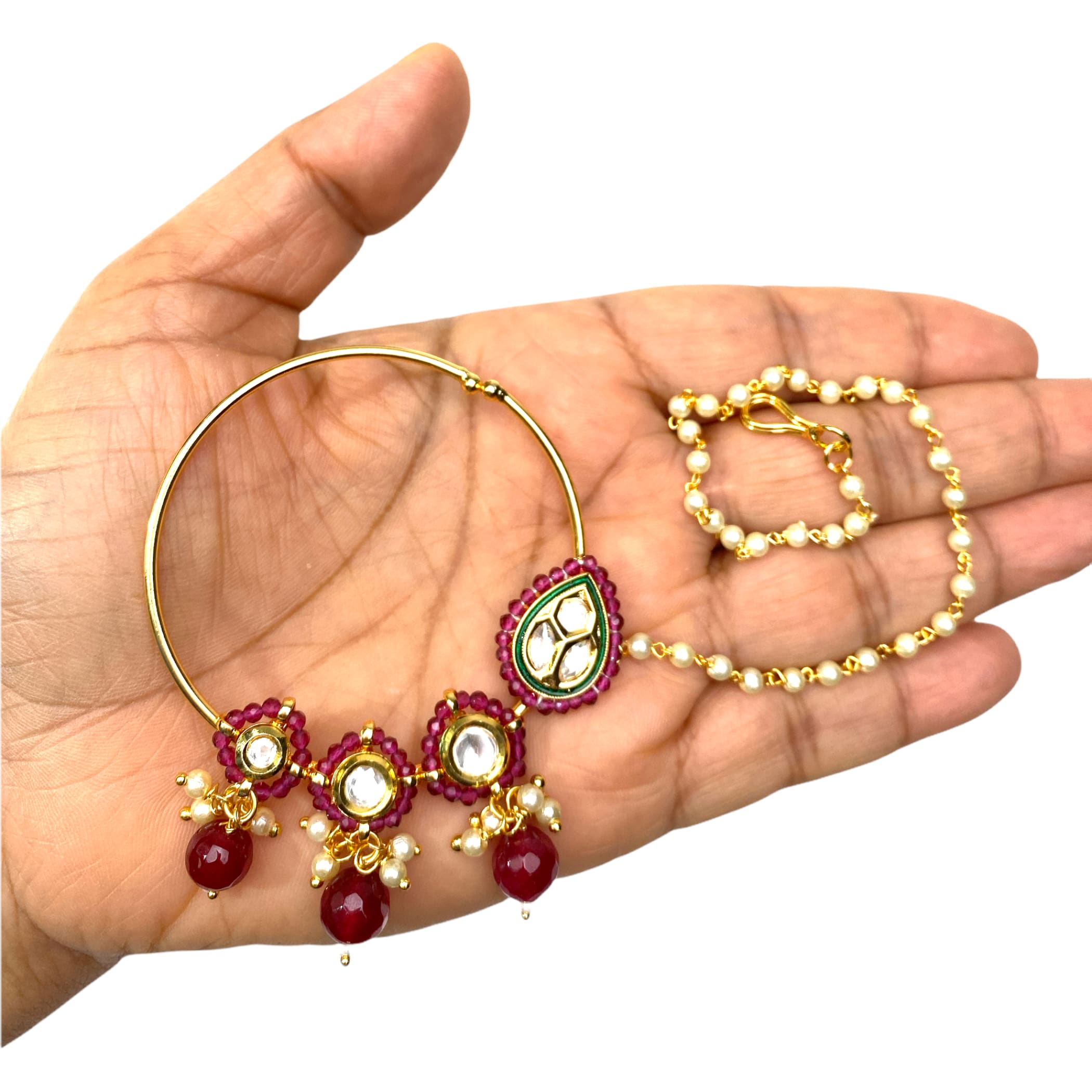 Pearĺs Crystal Designer Nose Stud With Hanging Beads Gold Plated  Mahrastrian Hoop Indian Nath Non Piercing Fashion Jewellery Bridal Pressing  - Etsy | Fashion jewelry, Bridal jewelry, Hanging beads