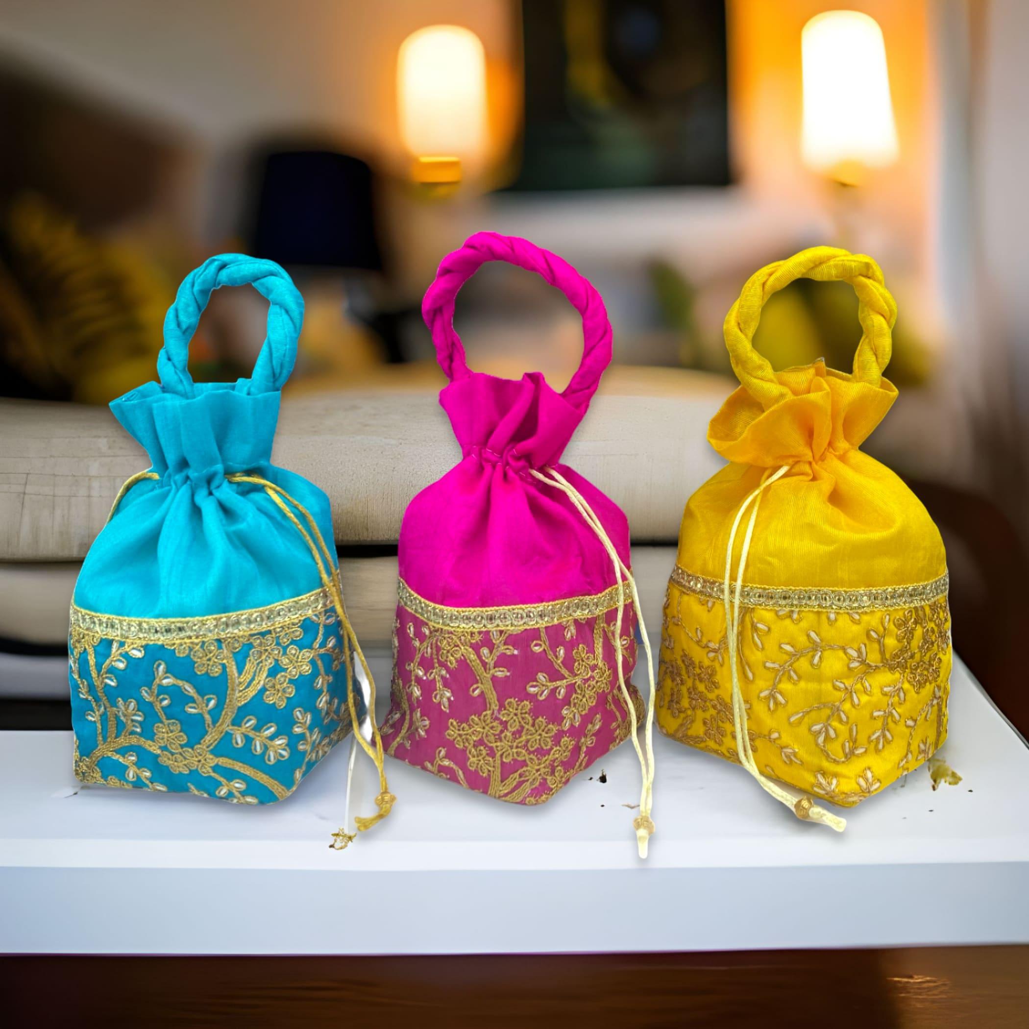 3 potli bags eid gift indian women zari ethnic hand wedding return gifts festival pooja 112