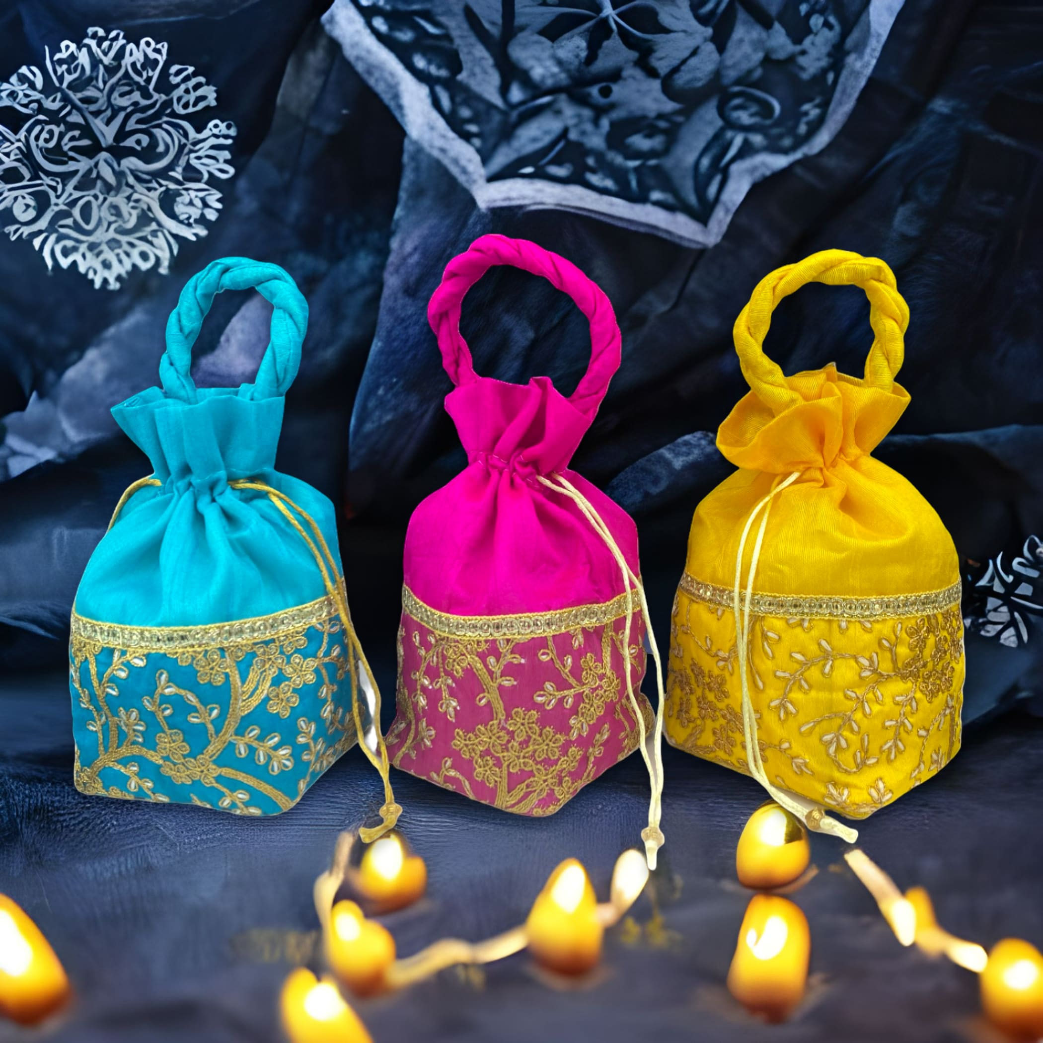 iinfinize Indian Handmade Traditional Mandala Design Sling Bag Long  Drawstring Inner Zipper Pocket Shopping Bag Travel Purse, Sky Blue, Medium  : Amazon.in: Fashion