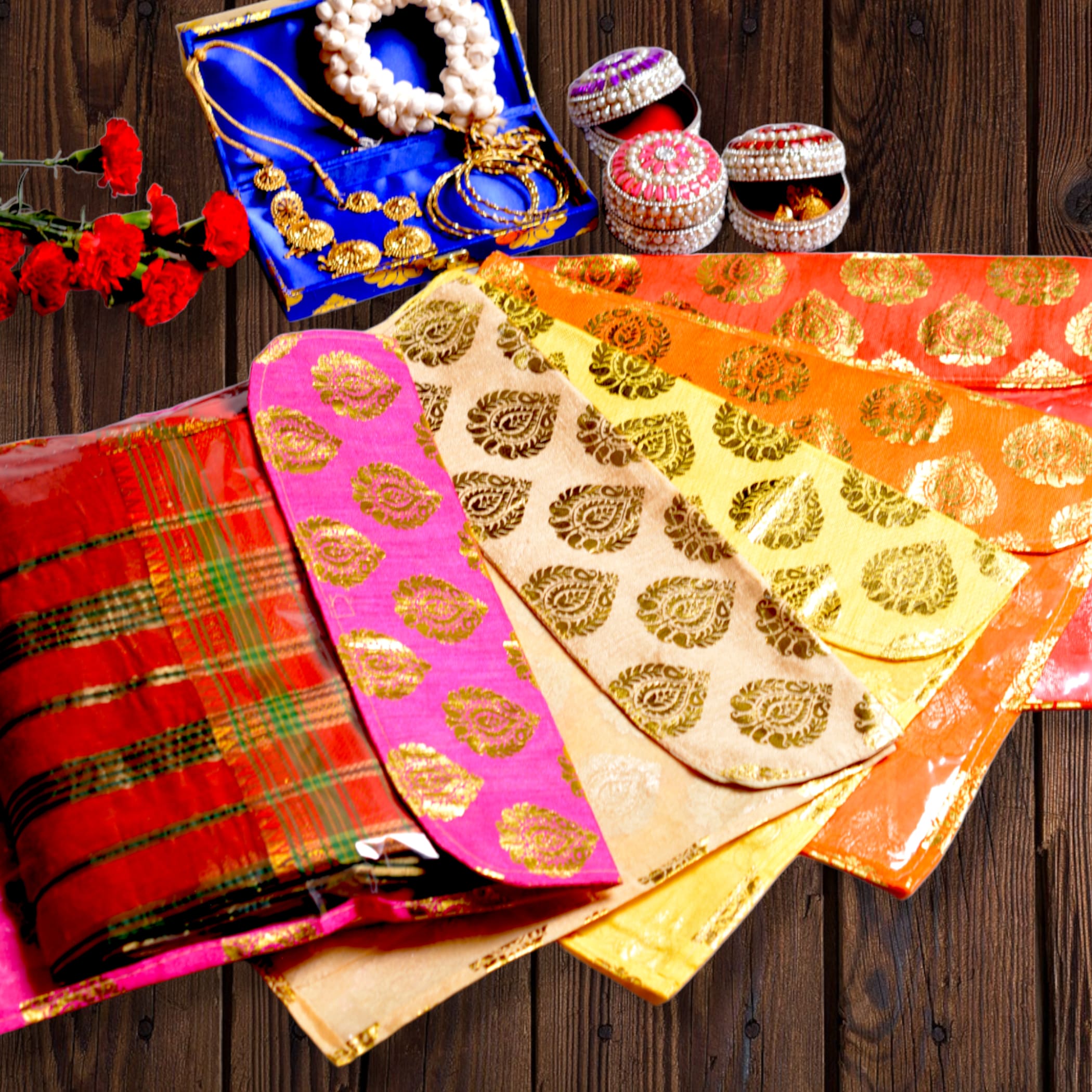 Buy 5 assorted brocade sari bags with zipper closure clothes covers  organizer