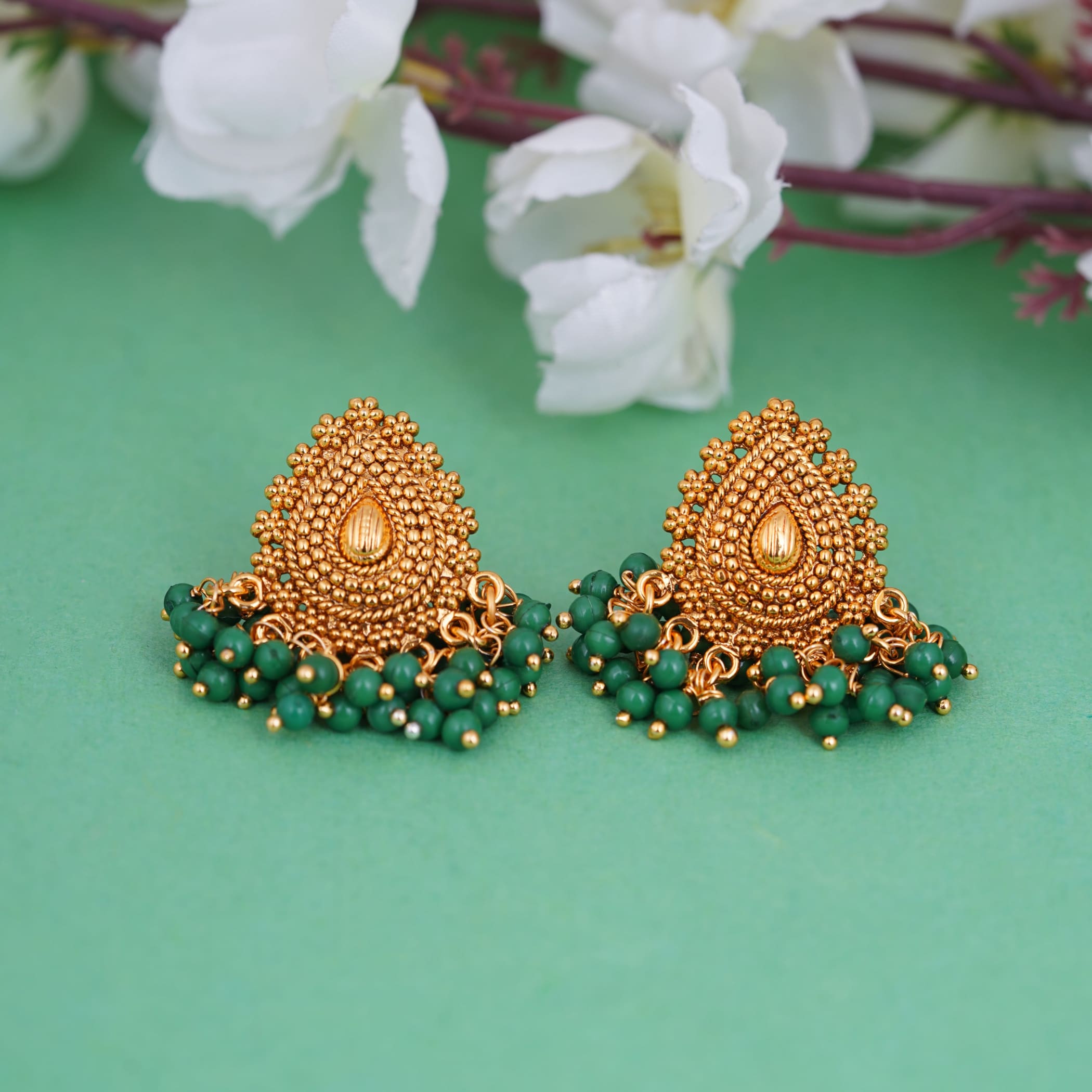 Bridal Meenakari Long Jhumka Earrings with Colorful beads in Golden Fi –  AryaFashions