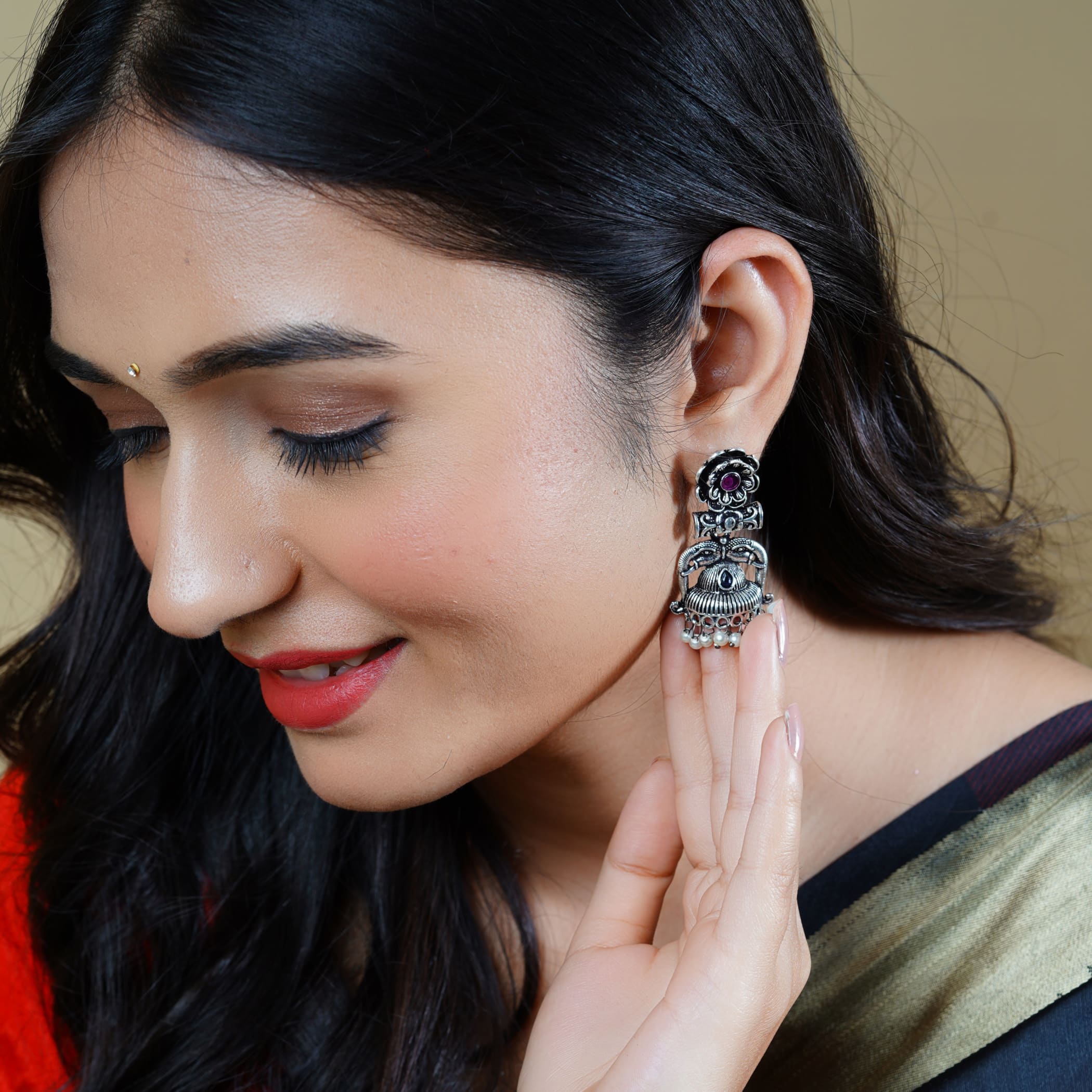 Raj Jewellery Ethnic Big Fancy High Gold Platted Kaanphool Jhumka Earrings  for girls and women.