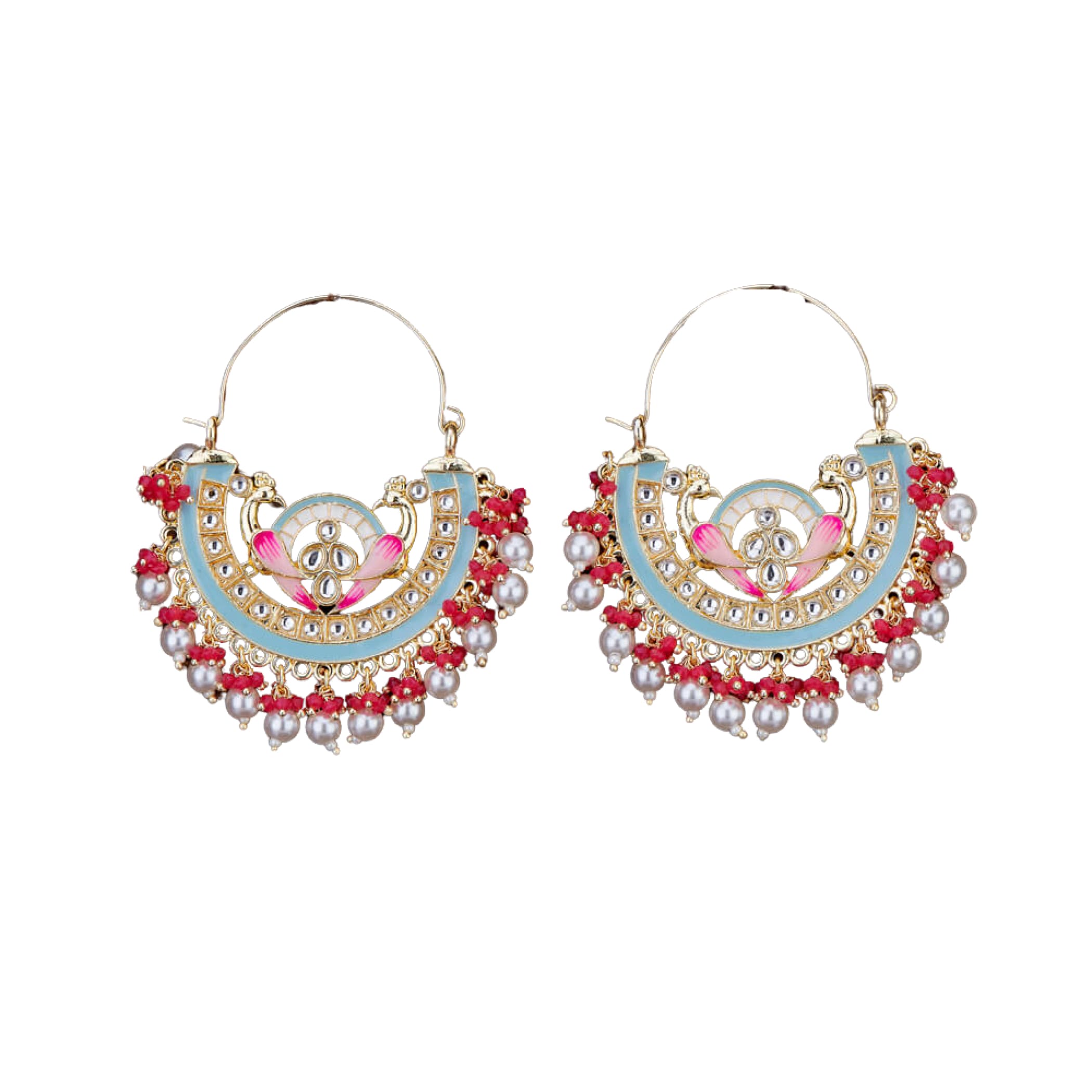 Buy Priyaasi Pink Kundan Beaded Chandbali Gold-Plated Earrings online