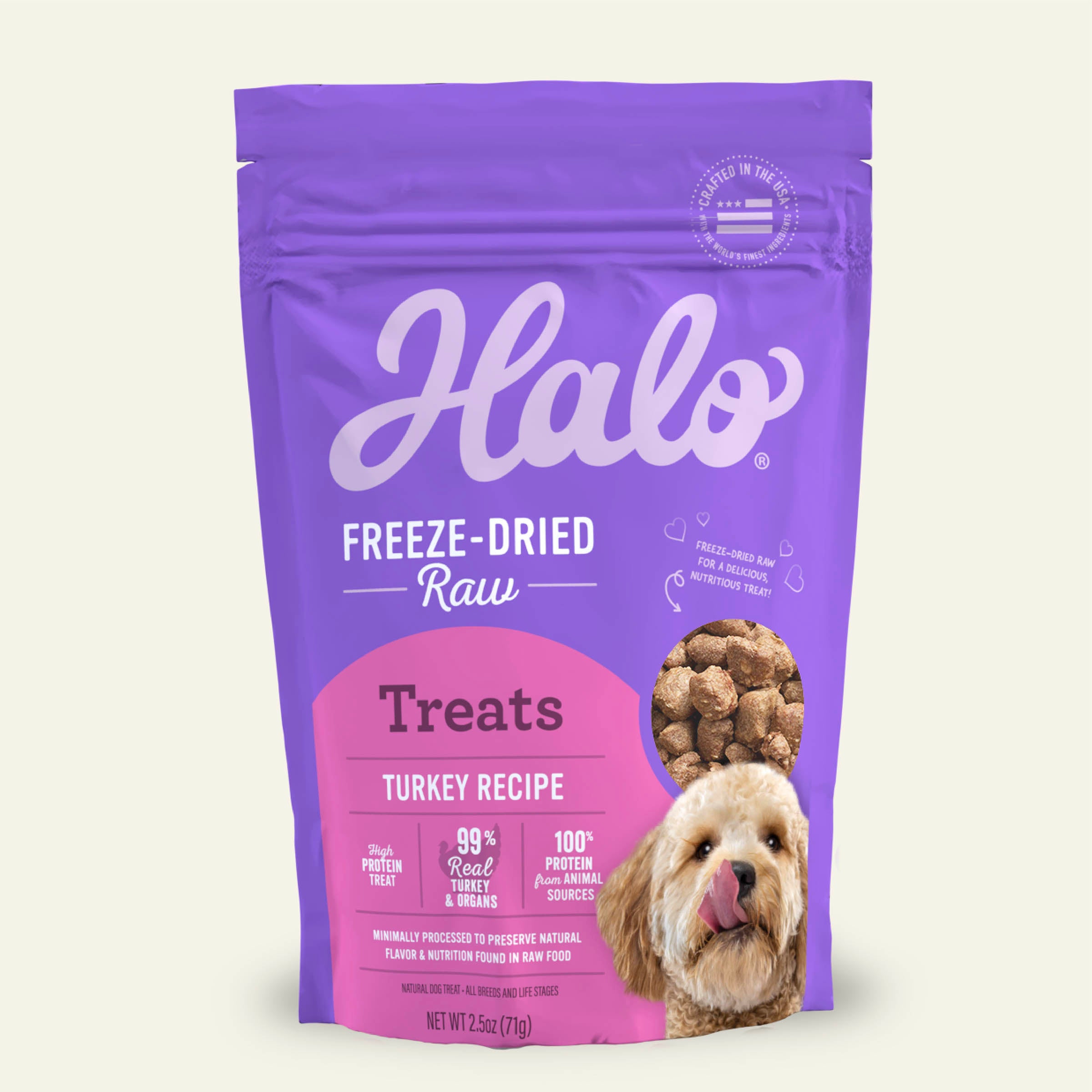 Image of Halo Freeze-Dried Raw Turkey Dog Treat  2.5oz bag