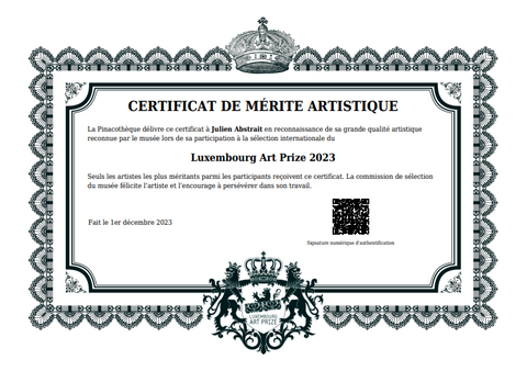 Certificat Julien Abstrait Art Prize Luxembourg 2023