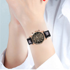 Leather Band Quartz Analog Wrist Watch