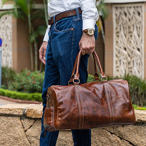 leather duffle bag, leather weekend bag
