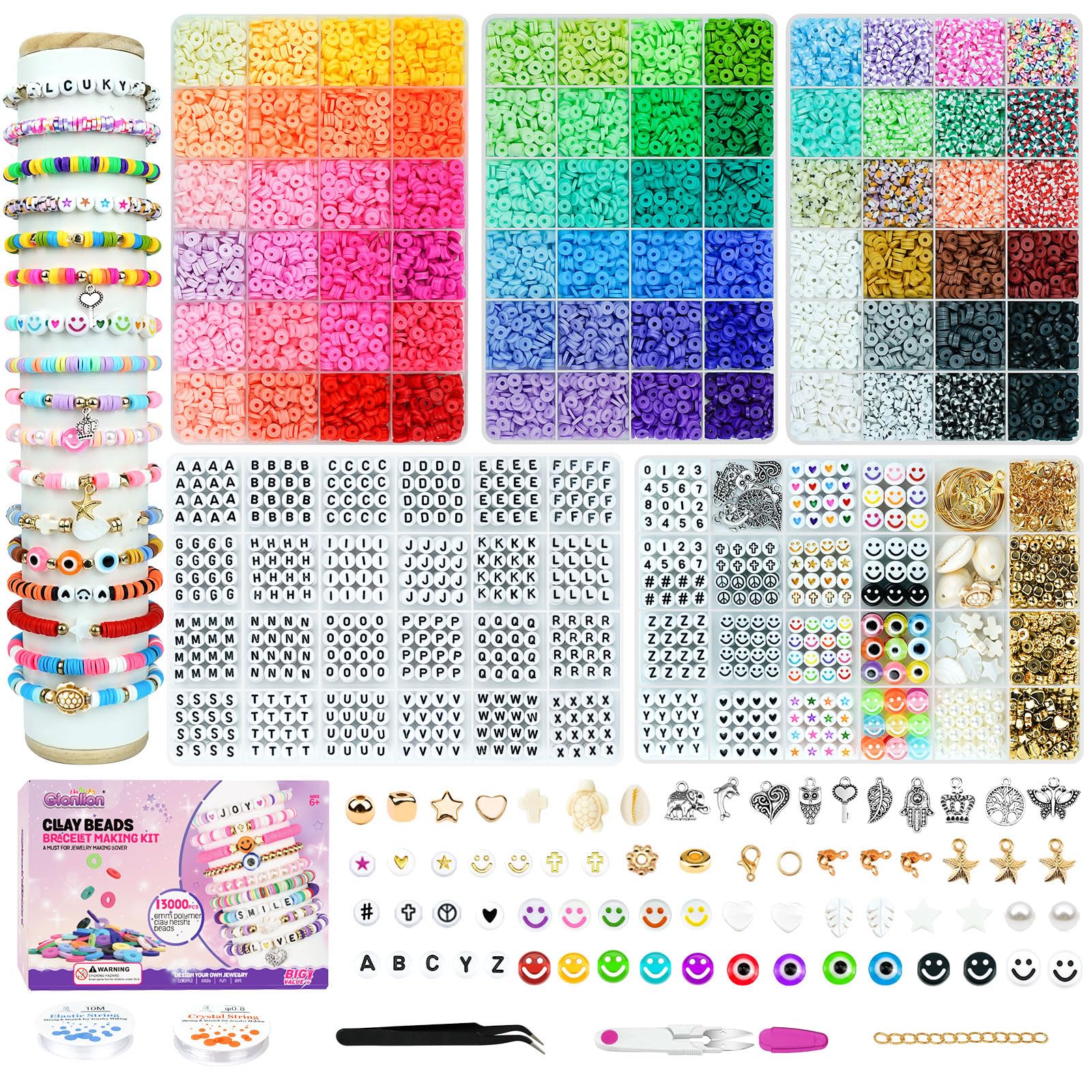 Gionlion 6000 Pcs Clay Beads for Bracelet Making, 24 Colors Flat Preppy  Beads fo