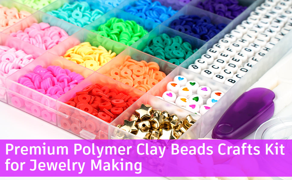 Gionlion Bracelet Making kit, 6000 Pcs Clay Beads Plus 24 Colors Pony Beads  Friendship Bracelet Kit, Preppy Clay Beads Pony Beads Letter Beads 