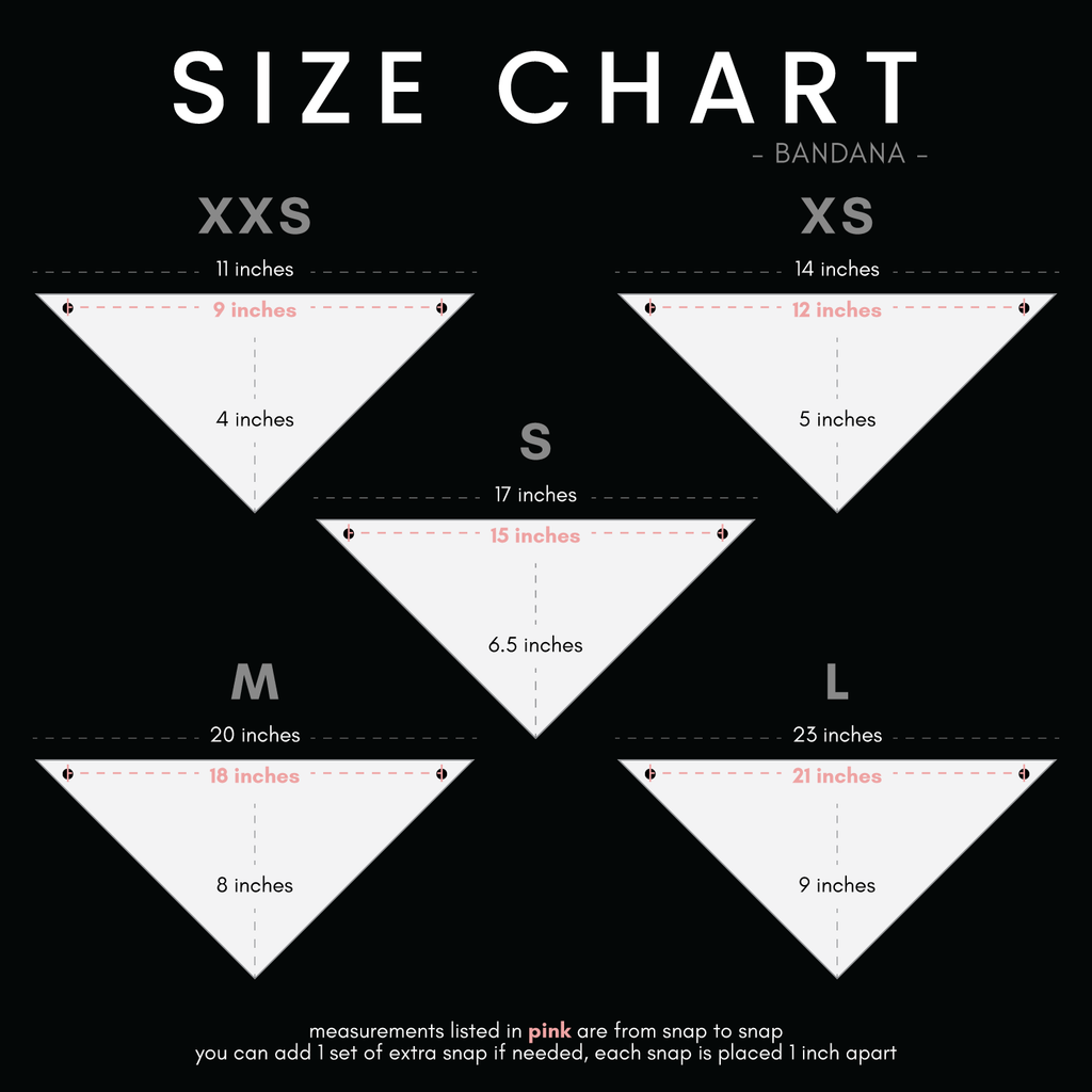 Size Chart Bandana XXS - L