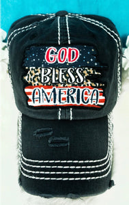 DISTRESSED BLK GOD BLESS AMERICA' HAT