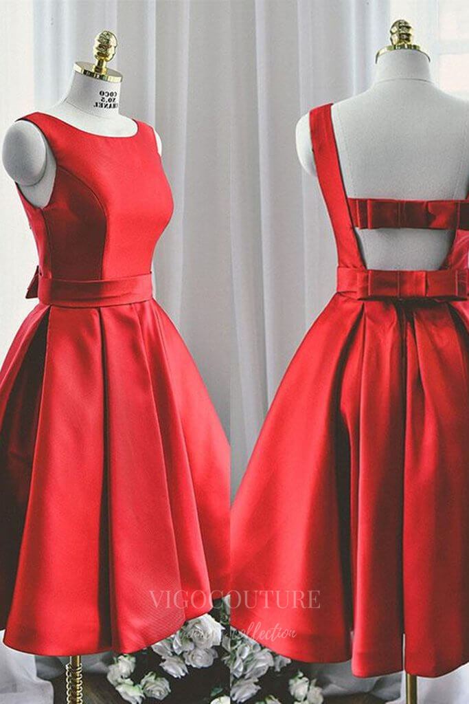 Red Homecoming Dress Satin Maxi Hoco Dress hc030 – vigocouture