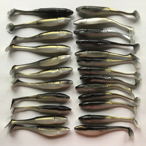 RoseWood Double T-Tails Soft Lure Plastic Paddle Tail Swim Baits Artificial  Rubber Worm Bait Frog Fishing Lure Multi-colors