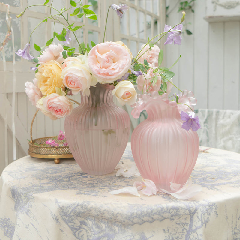 花器 ピンク レトロ エレガント 北欧 波 ピンク 可愛い ガラス製 インテリア 生け花 雰囲気 Indoorplus