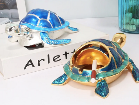 Cute Metal Turtle Ashtray with Lid Zinc Alloy Colorful