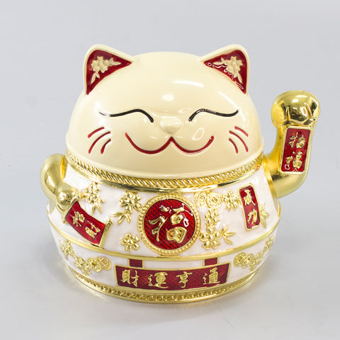 Fortune Cat Ashtray with Lid Cool Cute Metal Ash Tray Covered Lidded Windproof Smokeless