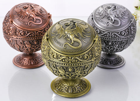 Ashtray with Flip Lid and Dragon Carving