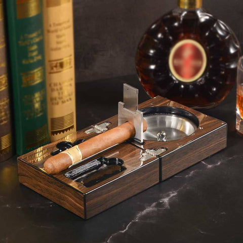Cool Cigar Ashtrays Cigar Travel Set with Ashtray Cutter Punch Walnut Gift Box