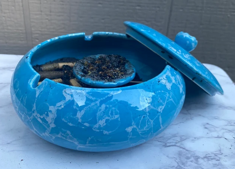 outdoor ashtray with lid for patio marble ash tray windproof smokeless blue