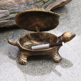 retro tortoise ashtray with lid iron brass cute cool ash tray